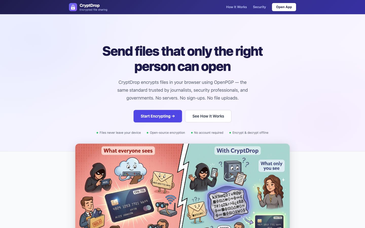 CryptDrop file encryption web application interface